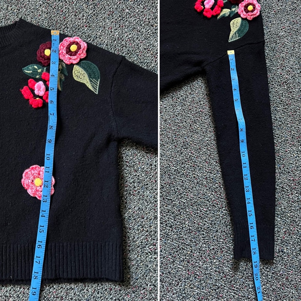3D Flower Appliqué Tufted Embroidered Wool Blend Oversized Baggy Modest Sweater - Picture 14 of 16